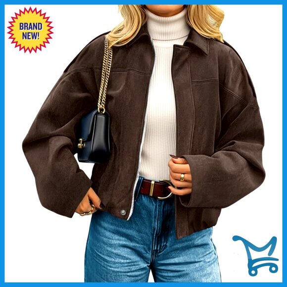 Jackets & Blazers - Faux Suede Cropped Jacket Open Front Vintage Chic Fall Winter Outerwear